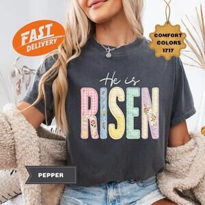 S Faux Patchwork He Is Risen Shirt,  Easter Shirt, Floral